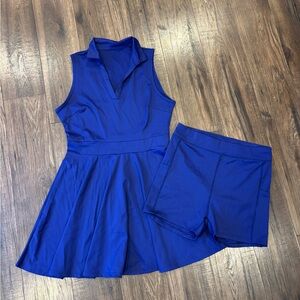 Golf Tennis Workout Dress for Women with Shorts Pockets 2 Piece Set Navy Blue